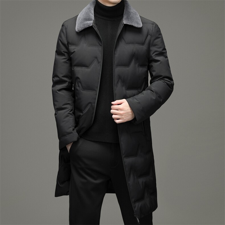 DZ1F18钱塘2020-3中年男士冬季厚款长款翻领毛领羽绒服货稳P240，男装羽绒服，钱塘207-3