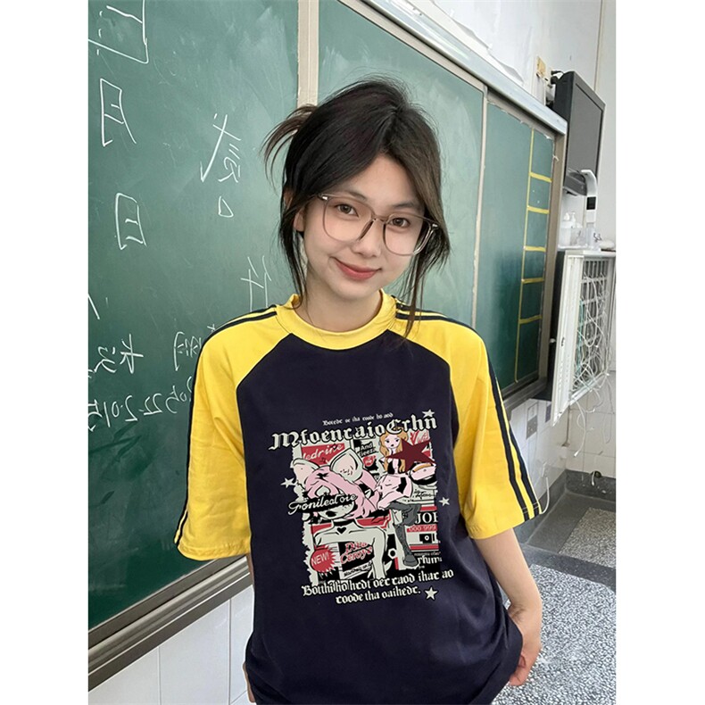 夏季美式高街重磅纯棉三条杠织带插肩撞色男女短袖T恤CZ191-特P25,男装T恤,电商A486