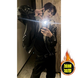 现货冬季美式潮牌痞帅PU皮机车服棉衣毛毛绒狼王座山雕皮棉服图片