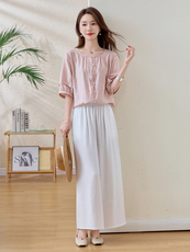 新中式国风套装女2025夏季新款高级感气质显瘦上衣阔腿裤两件套，女装套装/套裙，魅影