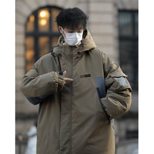 美式潮牌复古拼色机能冲锋衣连帽棉服男冬季  F811 P100图片