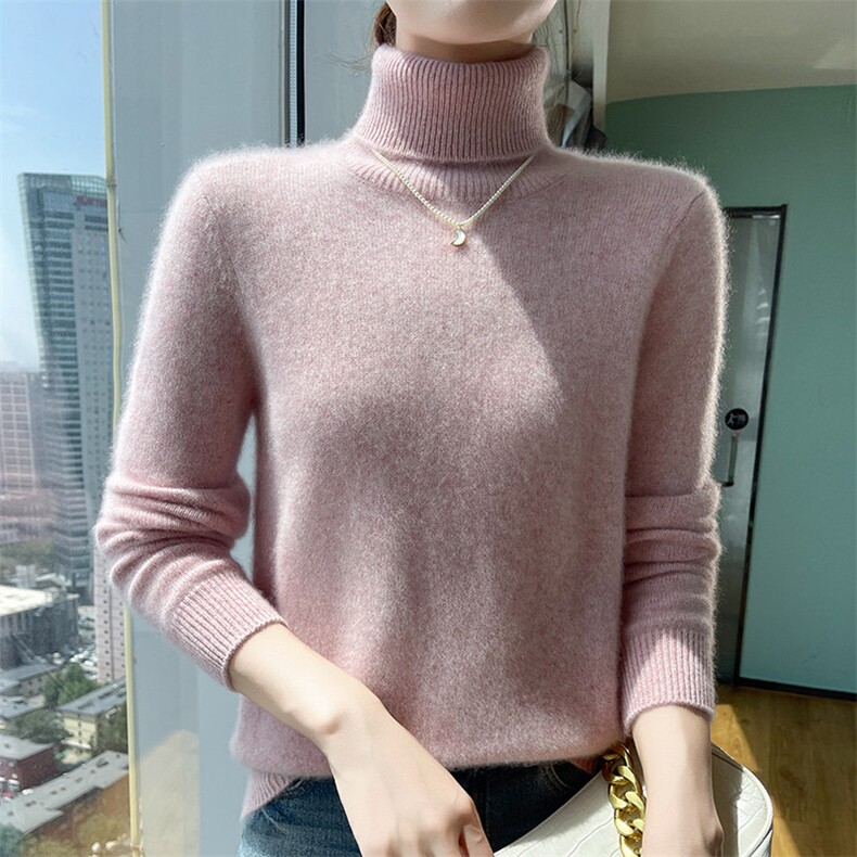 高端品牌纯山羊绒高领打底衫女士秋冬纯色套头内搭针织衫毛衣,女装羊绒衫,更慕羊绒