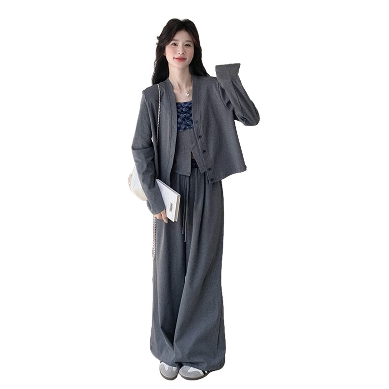 数据好已做货开衫撞色吊带阔腿裤三件套套装1040P185K258,女装套装/套裙,2C176