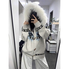网图毛领连帽费尔岛针织开衫毛衣男女秋冬慵懒风外套-A2370P75，男装针织衫/毛衣，电商B241