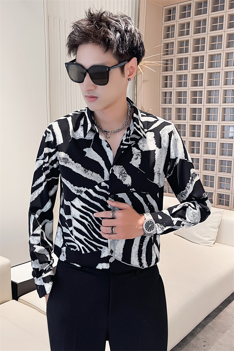301A-1/H500/P582024秋装男士个性印花长袖衬衫男痞帅潮流衬衣,男装衬衫,星座301A-1