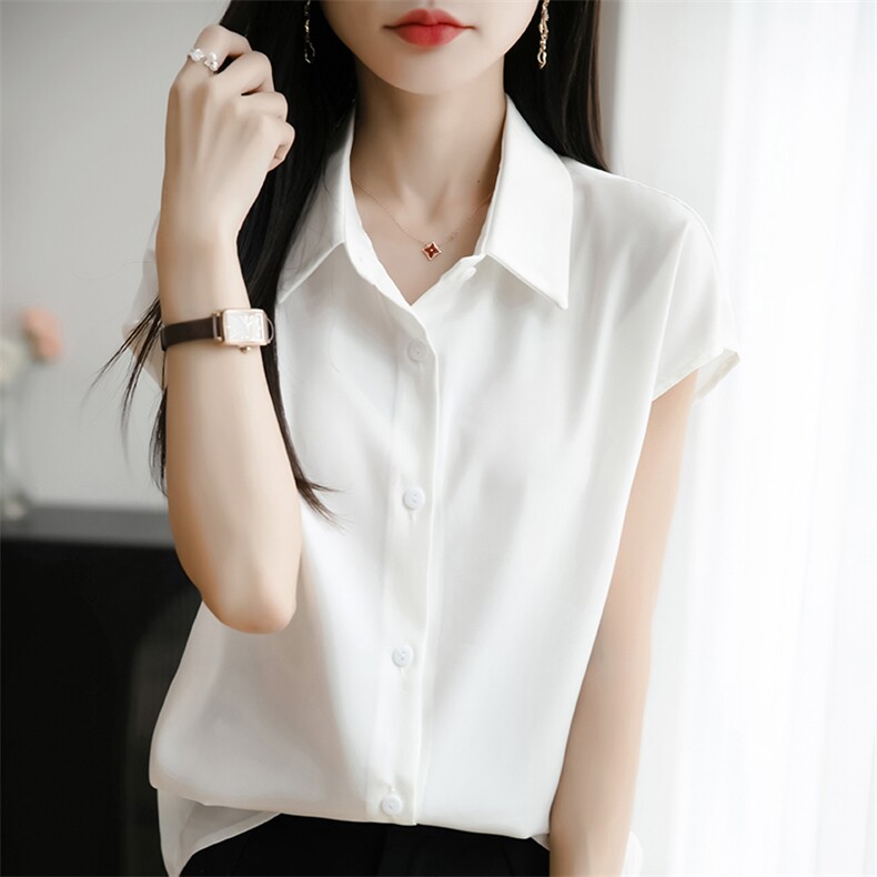 高端缎面衬衣长袖开衫女春秋新款POLO领气质上衣简约宽松衬衫,女装T恤,佳绒包芯纱店