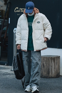 冬季港风潮假两件PU皮棉衣外套加绒百搭棉服男士8132-P145控价188图片