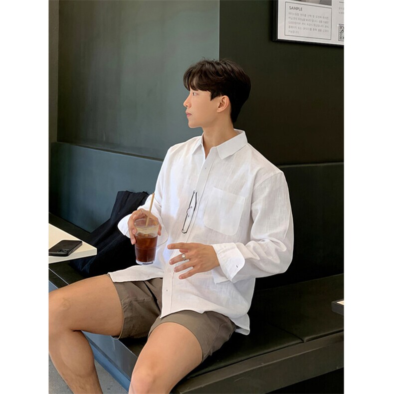 亚麻薄款长袖衬衫男夏季韩版宽松休闲防晒衬衣外套C033-P45,男装防晒衣,星座1004-3
