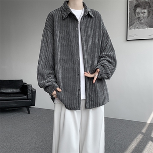 8XL-M鱼骨纹小香风衬衫男生春秋衬衣宽松慵懒垂感外套CS29009P45图片