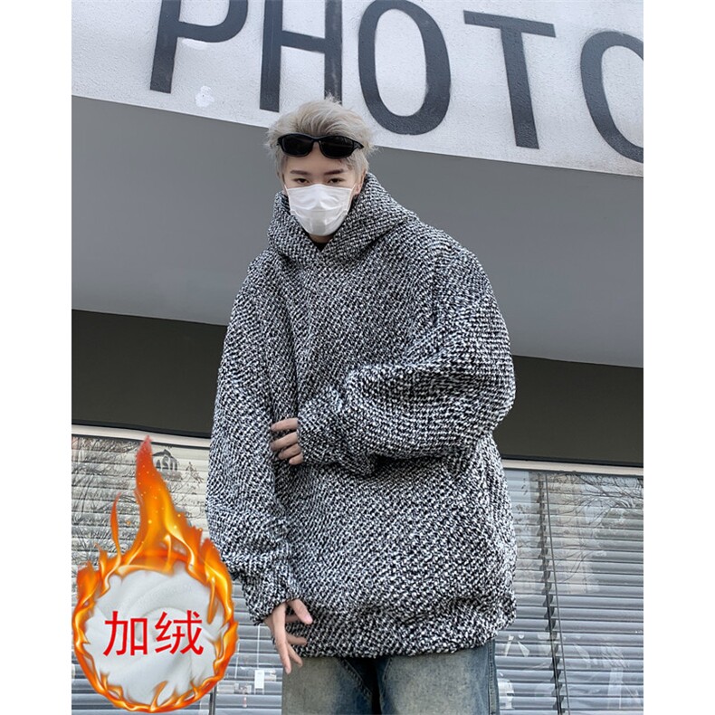 美式复古编织连帽卫衣潮牌宽松休闲加绒保暖百搭上衣,男装卫衣,星座410-6（原星座1304-1）