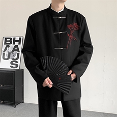 春秋新中式玫瑰刺绣中山装大码男装男女西服结婚登记垫肩西装外套，男装西服，星座909