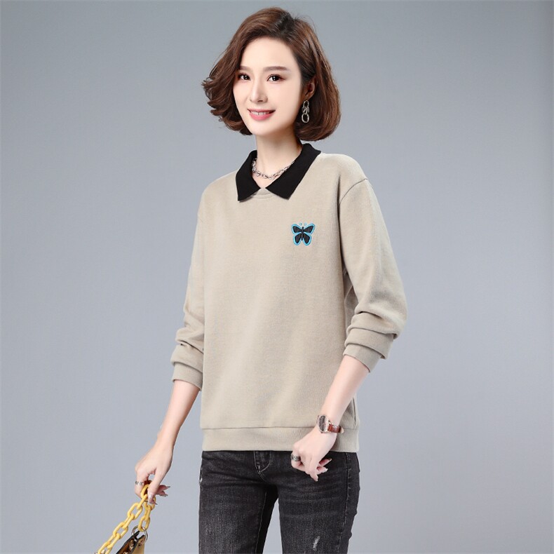 长期大货现货，2022春季新款时尚舒适蝴蝶刺绣拼色卫衣,女装卫衣/绒衫,涵誉
