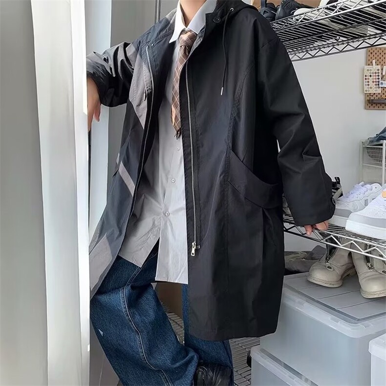 中长款风衣男韩版潮流百搭ins宽松连帽夹克春秋上衣ZK45P45,男装风衣,星座1116-2