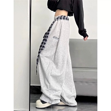 美式格子屁帘叠穿弯刀卫裤女宽松嘻哈街舞阔腿运动保暖休闲裤子，男装休闲裤，星座302B