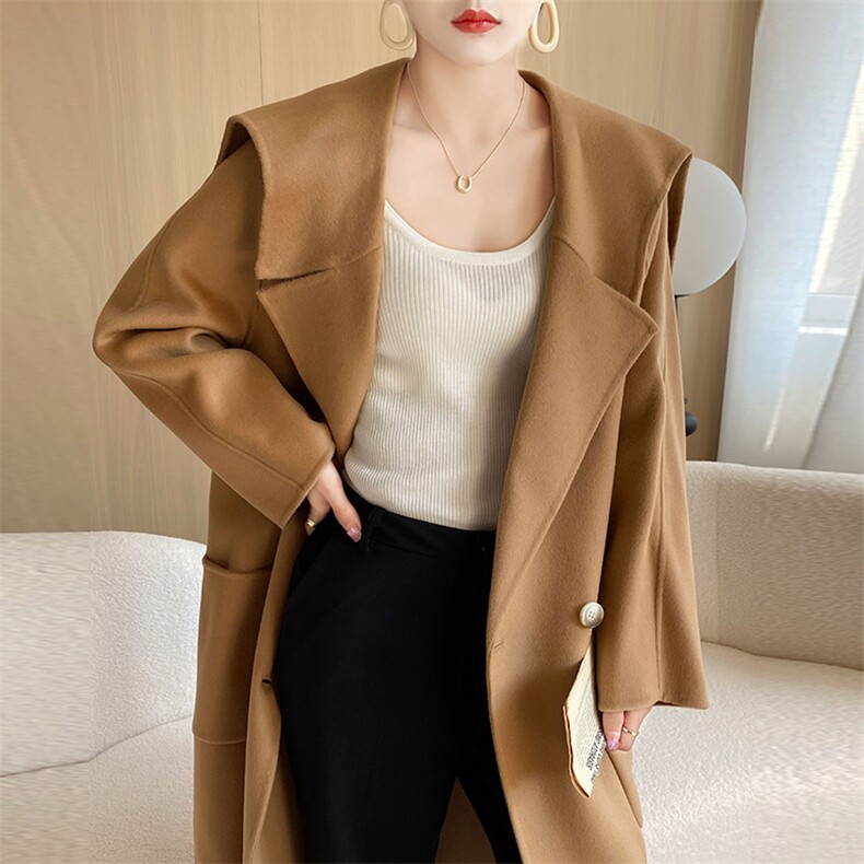 羊毛大衣女新款冬季韩版时尚流行羊毛呢子外套,女装双面呢大衣,召鑫羊绒双面呢