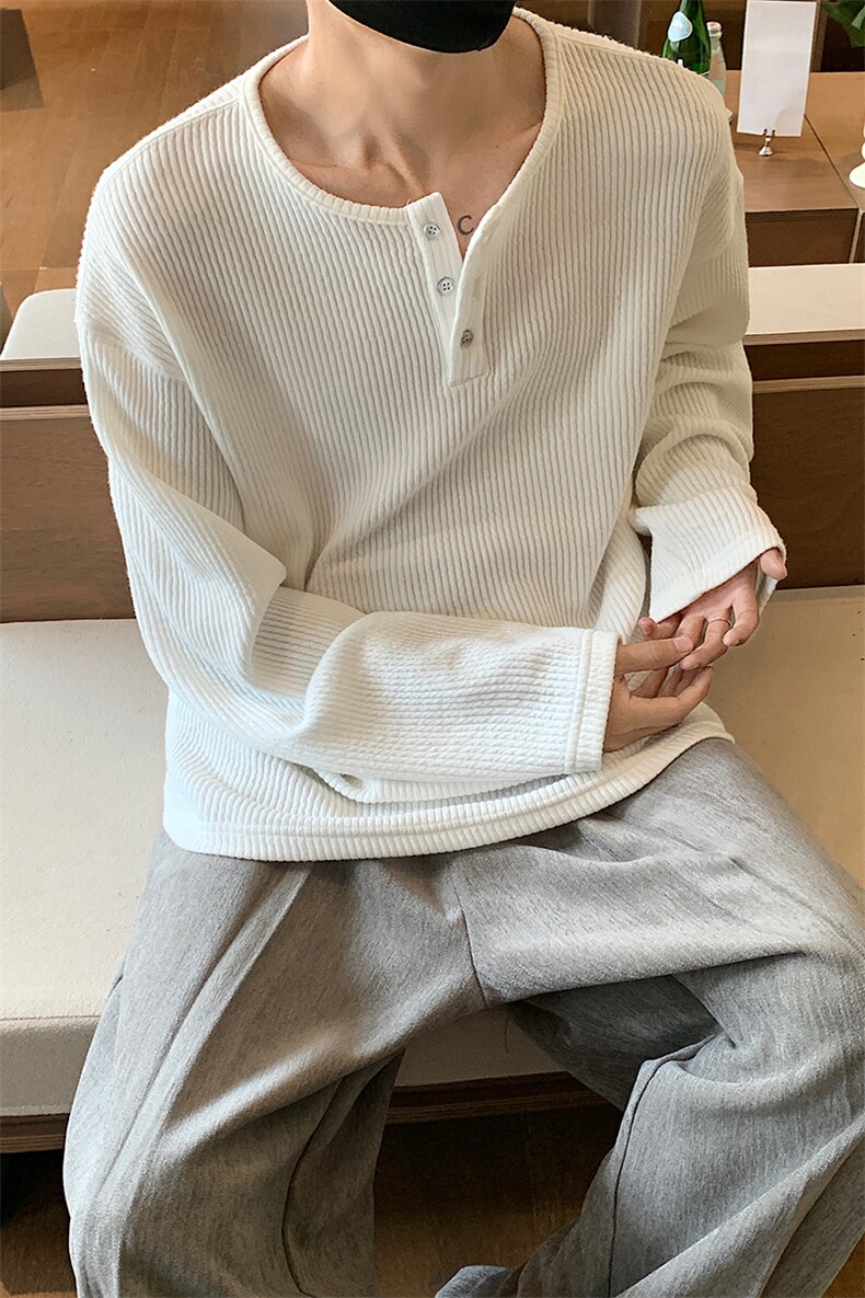 亨利领长袖t桖男秋季潮牌内搭打底衫重磅POLO卫衣-SZ21125-P38,男装Polo衫,电商B289