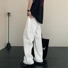 现货100棉保利景白色全棉宽松直筒牛仔裤子男女休闲款565/P49，男装牛仔裤，星座902A