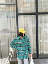 格子衬衫韩版休闲，女装衬衫，紫葡萄