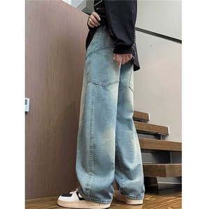 2025牛仔裤男青年新款宽松直筒裤子潮牌美式复古阔腿牛仔裤图片