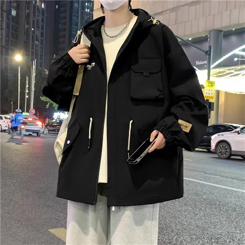 港风春秋季夹克户外防水工装连帽冲锋衣男女潮牌百搭休闲外套,男装夹克,星座218-1（原230）