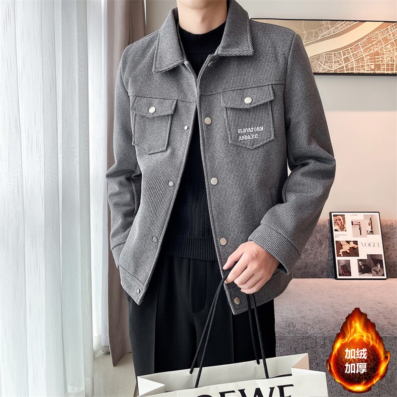 2023秋冬季潮流宽松加棉加厚毛呢大衣夹克外套男N9801-p125控175，男装毛呢大衣，电商D303