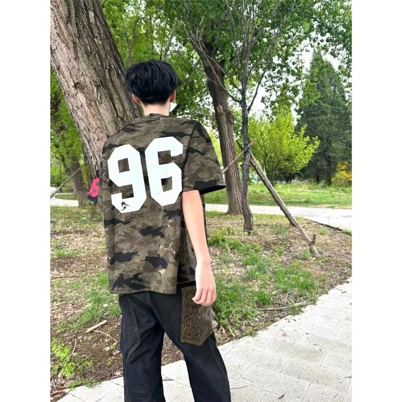 日系原宿简约潮流流行无品牌美式数字印花迷彩短袖时尚新款慵懒，男装T恤，星座506A