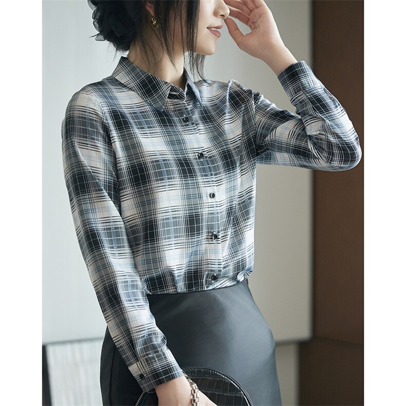 2025年夏季修身型七分袖百搭POLO领有内涵得缎面有丝衬衫,女装衬衫,帝知娇羊绒