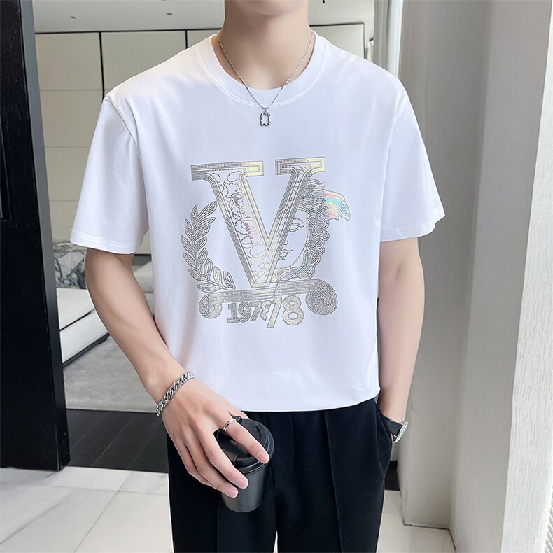 轻奢风短袖T恤男社会小伙重工亮片高端丝光冰丝体恤DXA960-P45，男装T恤，星座1207-1