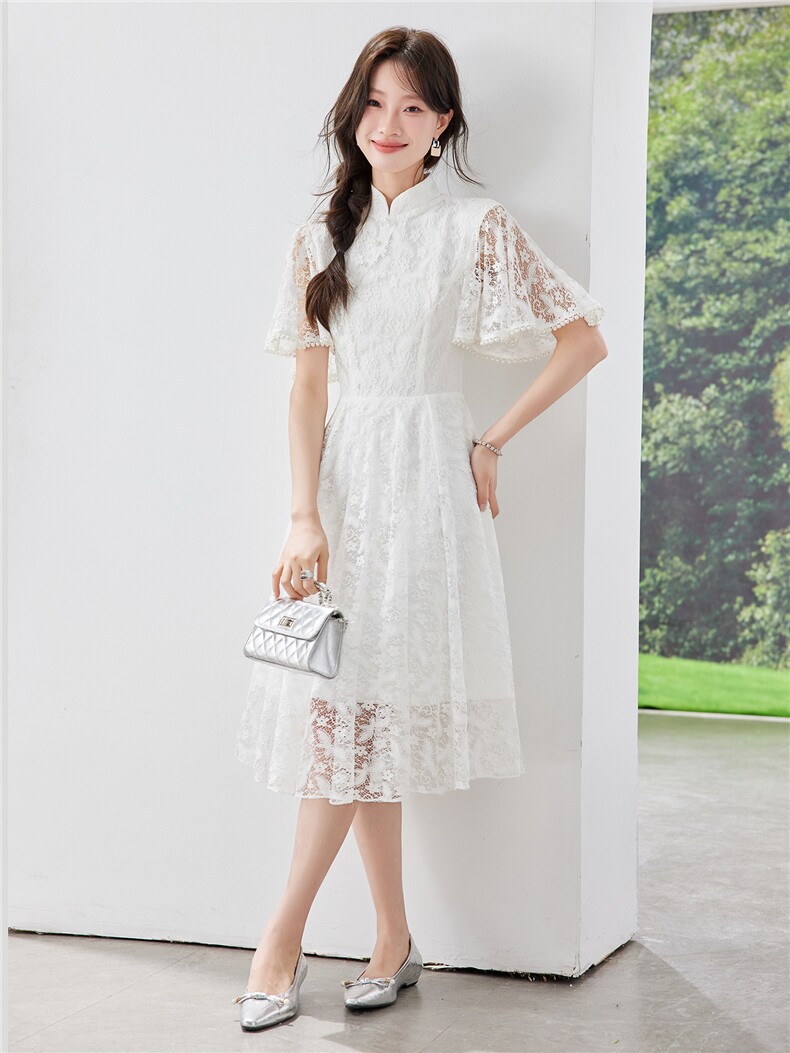 《现货26夏上新》新中式改良版旗袍蕾丝拼接气质连衣裙女,商品下架区,苗苗