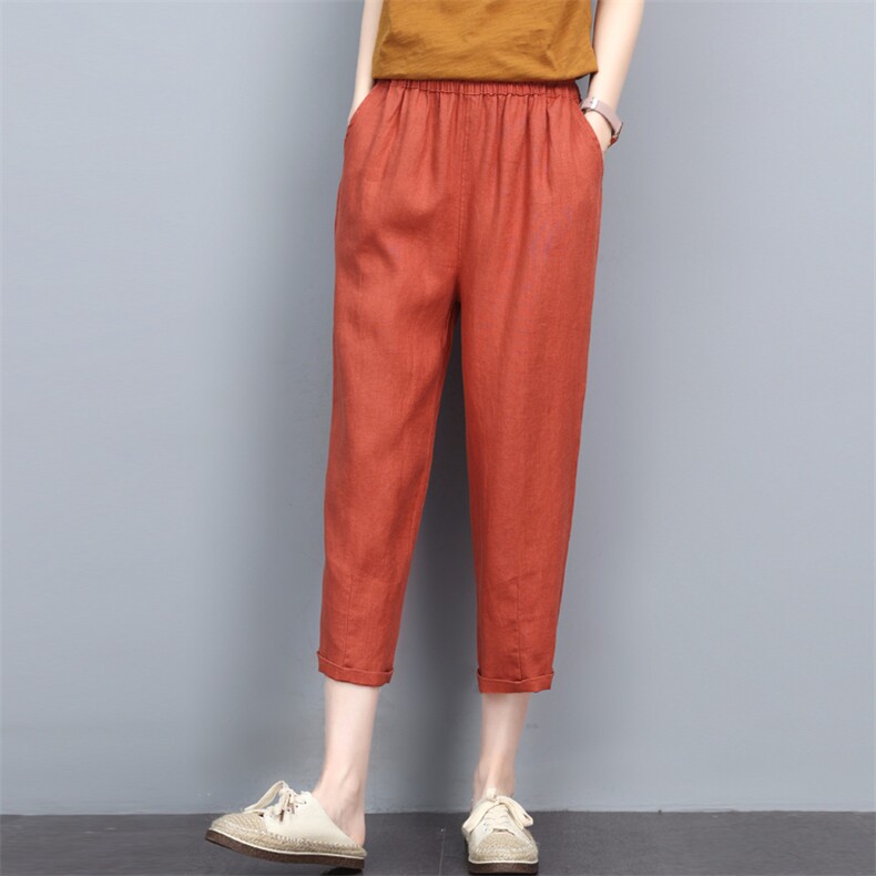 棉麻裤子女2023年夏季新款宽松薄款休闲裤中年妈妈大码显瘦七分裤,女装休闲裤,璐依舞