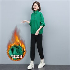 长期现货，加绒运动套装女休闲时尚冬卫衣洋气品牌减龄两件套，女装卫衣/绒衫，涵誉
