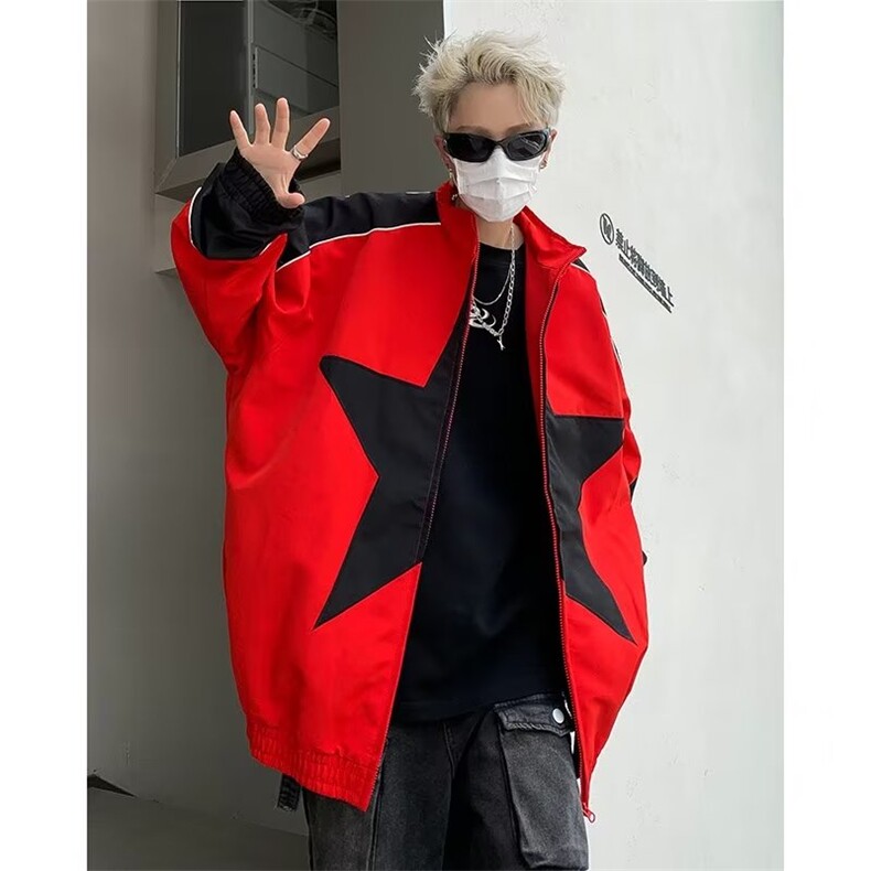 拼色星星冲锋衣ins男女宽松棒球服嘻哈夹克外套1264-P65,男装夹克,星座910-5