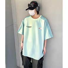 抖音得物品质二开240克宽松纯棉美式潮牌印花三条杠中性风短袖T恤，男装T恤，电商A486-1