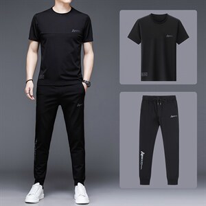 中老年运动套装男夏季薄款短袖圆领休闲装中年运动服男士两件套图片