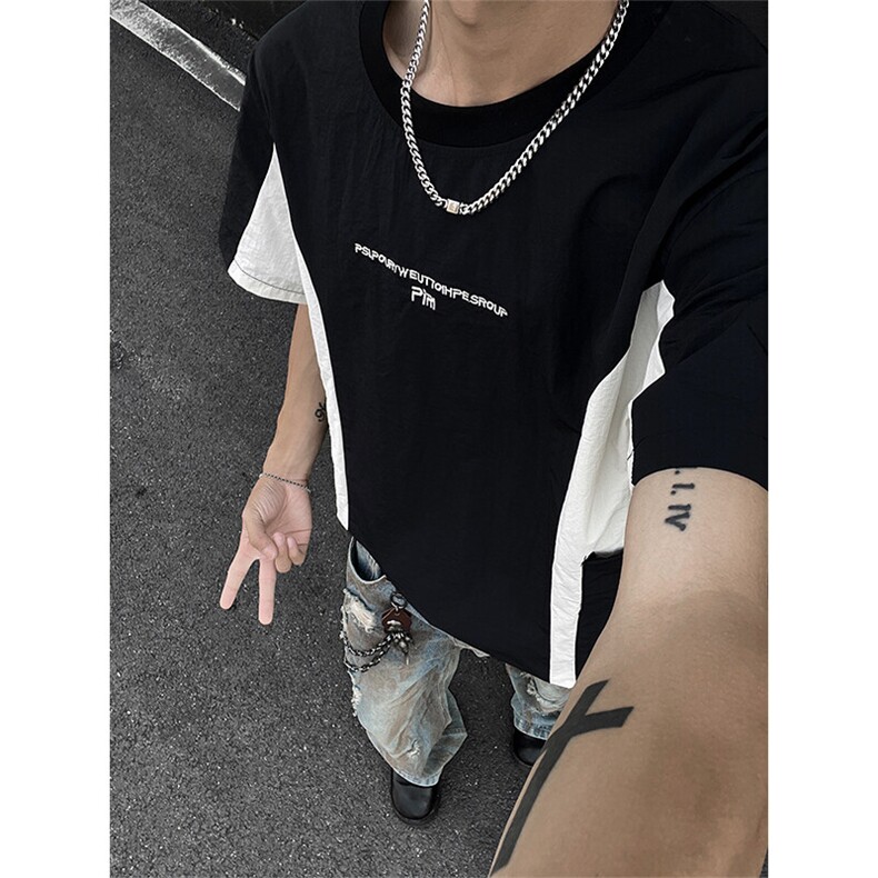 夏季新款男女同款短袖圆领拼色短袖XZ102B-1-T2553P40图片