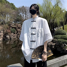 新中式风盘扣提花短袖衬衫潮上衣男款衬衣五分袖，男装衬衫，星座1013