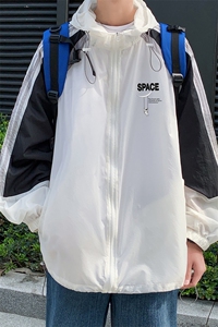 港风  夏季潮流宽松撞色连帽外套防晒服男  F6601 P55控 68图片