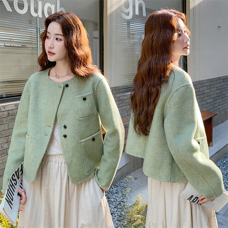 现货主推新款小香风双面羊毛呢小个子短外套，女装双面呢大衣，丝露依尚（原SL）