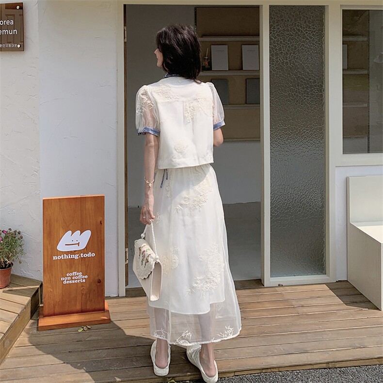 新中式禅意套装裙女2025新款夏季国风高级感盘扣上衣半身裙两件套,女装套装/套裙,浪娴服饰