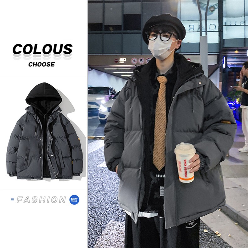 WASSUPHAPPY美式假两件面包棉服男冬季加厚棉袄宽松连帽棉衣外套,男装棉衣,电商A309
