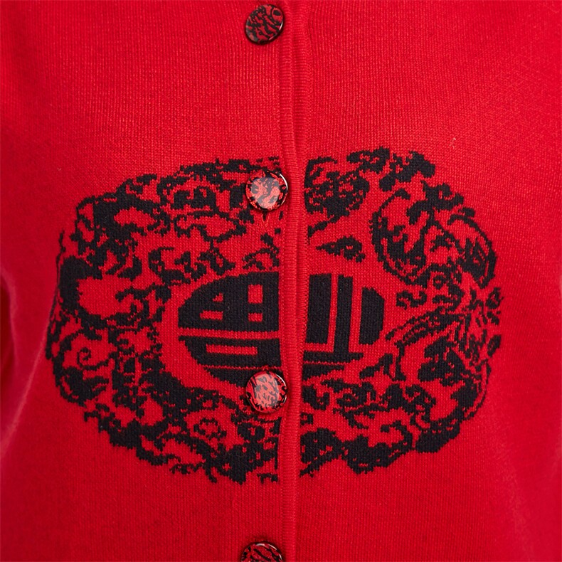 中老年人唐装女士福字本命年红色毛衣妈妈装羊毛衫加厚毛衣大码,女装中老年女装,亚东羊绒制品