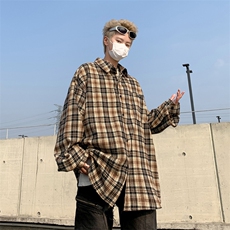 美式潮牌格子衬衫男装春季新款高街宽松设计感衬衣上衣S6602-p40，男装衬衫，星座1008