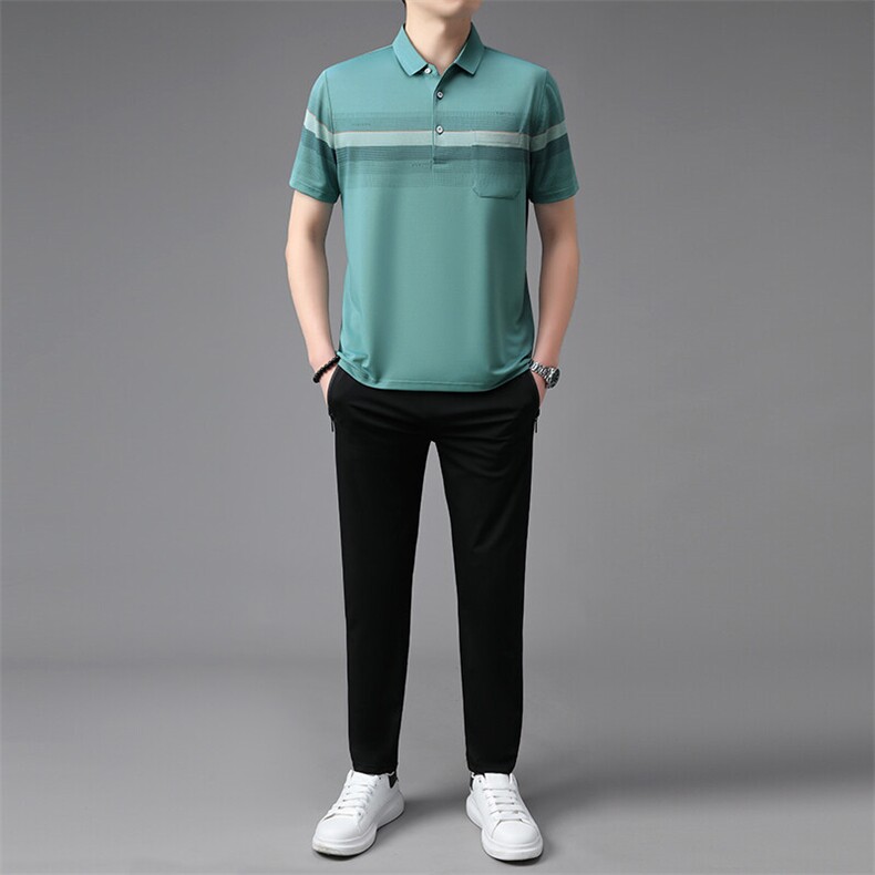 夏季中老年休闲运动套装冰丝短袖长裤爸爸装两件套爷爷衣服图片