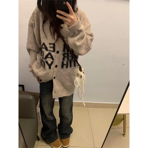 网图有货 秋冬字母慵懒软糯毛衣复古针织开衫外套男女 A1087-P50图片