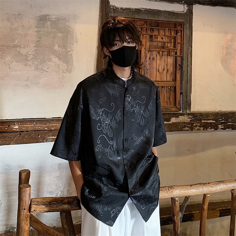 特批P35无差价夏季新中式唐装潮流冰丝衬衣风短袖衬衫男CD2262,男装衬衫,电商A001