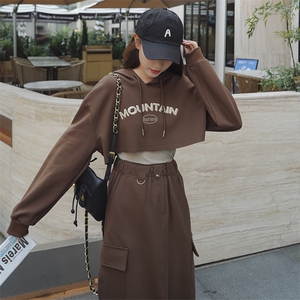 韩系氛围感工装卫衣套装女春秋半身裙三件套减龄高级感时尚洋气图片