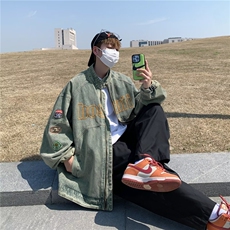 美式机车风牛仔外套男水洗做旧潮牌炸街刺绣宽松复古高街夹克上衣，男装工装外套，星座715-4
