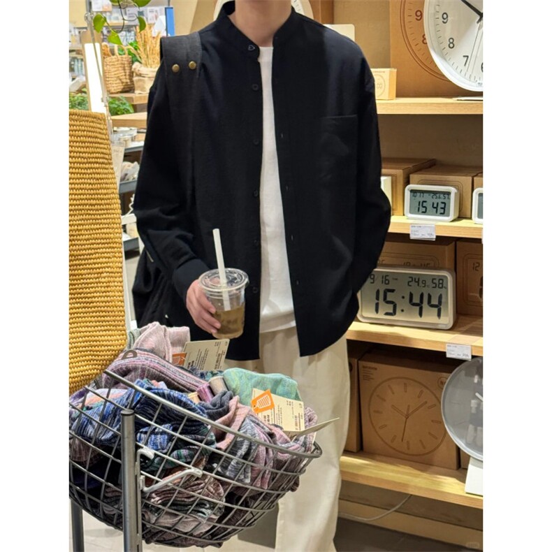 长袖立领仿麻休闲衬衫1302-GC67-P40控68 成分100棉图片