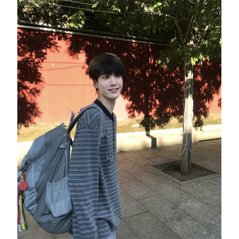 现货DXQ1439-批45小狗刺绣条纹亨利领长袖秋季上衣,男装卫衣,星座603-2