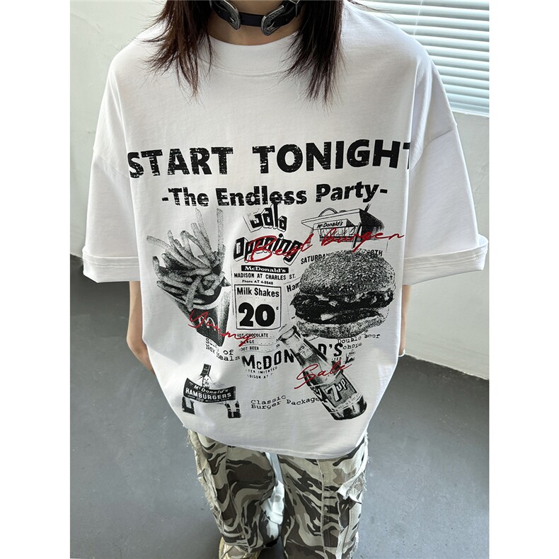 主推美式手绘印花复古情侣短袖T恤宽松中性上衣男女H938P30，男装T恤，电商A341